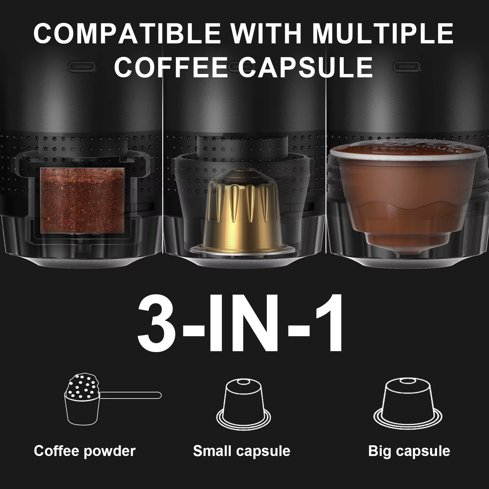 Wireless Electric Portable Espresso Coffee Machine for Car & Home Camping Coffee Maker 3-in-1 Capsule Powder Travel Coffee Maker - Image 4
