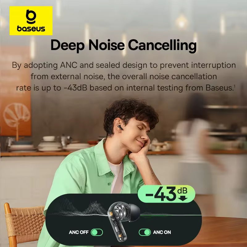 Baseus Bass EP10 NC -43dB Noise Cancelling ANC True Wireless Earbuds Bluetooth 6.0 In-Ear Wireless Earphones 4-Mics ENC Ear buds - Image 10